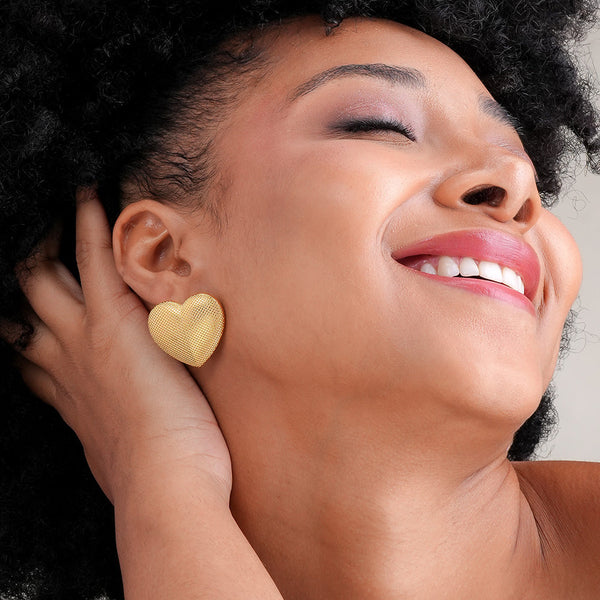 Textured Gold Heart Earrings