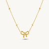 Gold Bow Pendant with Beaded Chain Necklace