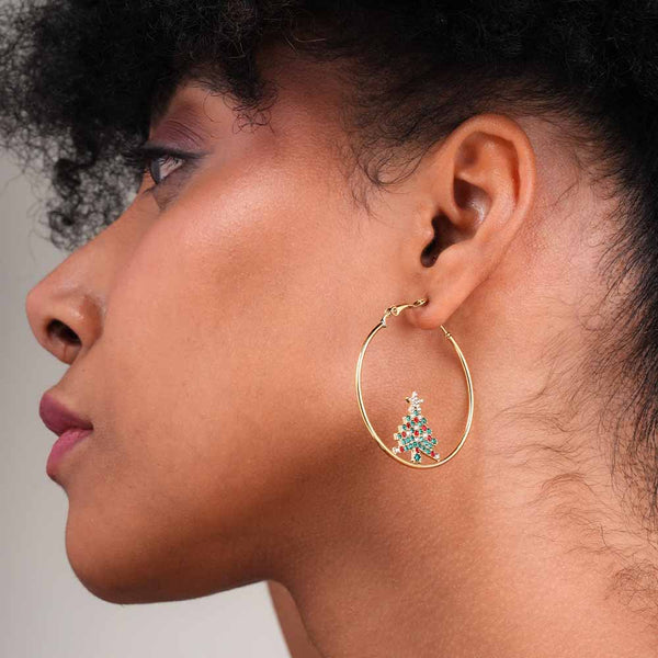 Christmas Tree Hoop Earrings