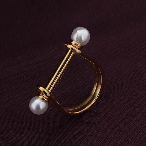 U-Shaped Gold Pearl Ring