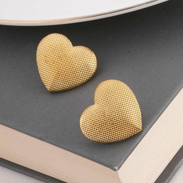 Textured Gold Heart Earrings