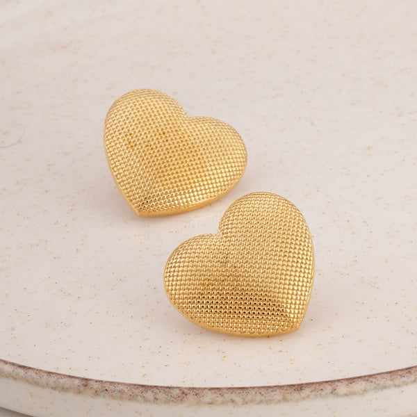 Textured Gold Heart Earrings