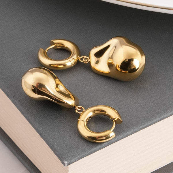 Organic Shape Gold Drop Earrings