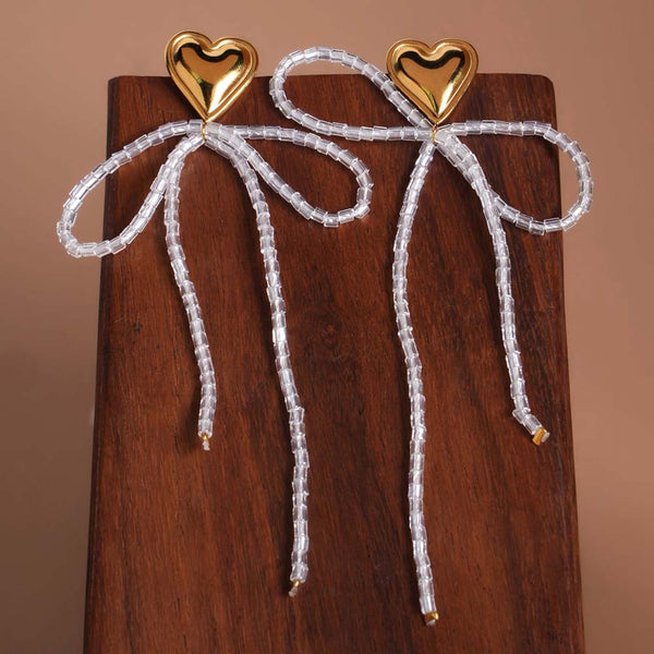 Heart Bow Bead Drop Earrings