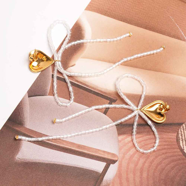Heart Bow Bead Drop Earrings