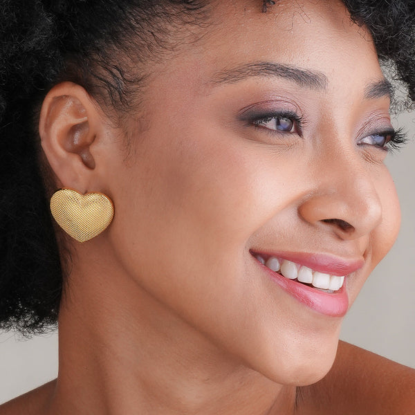 Textured Gold Heart Earrings