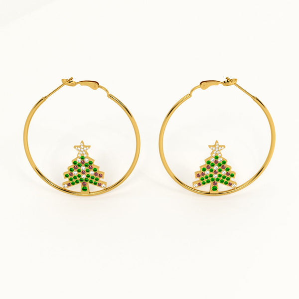Christmas Tree Hoop Earrings
