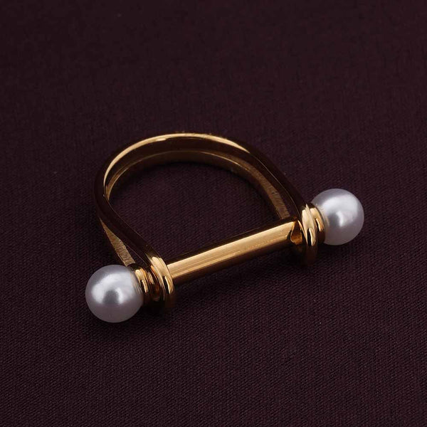 U-Shaped Gold Pearl Ring