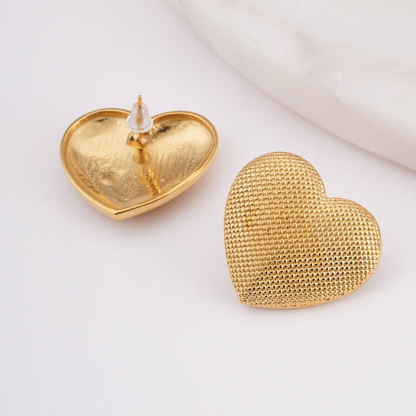 Textured Gold Heart Earrings