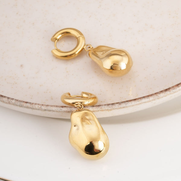 Organic Shape Gold Drop Earrings