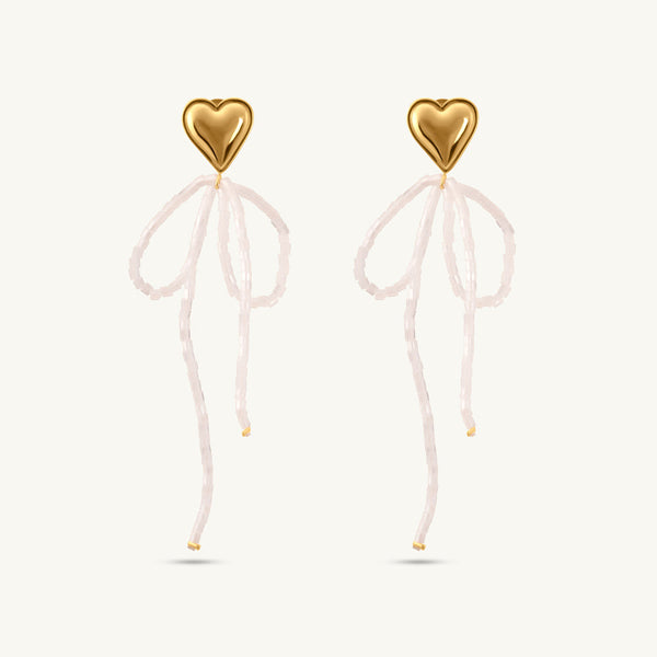 Heart Bow Bead Drop Earrings