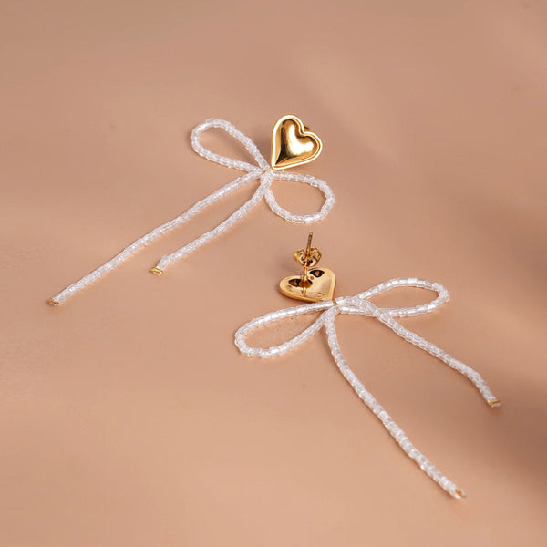 Heart Bow Bead Drop Earrings